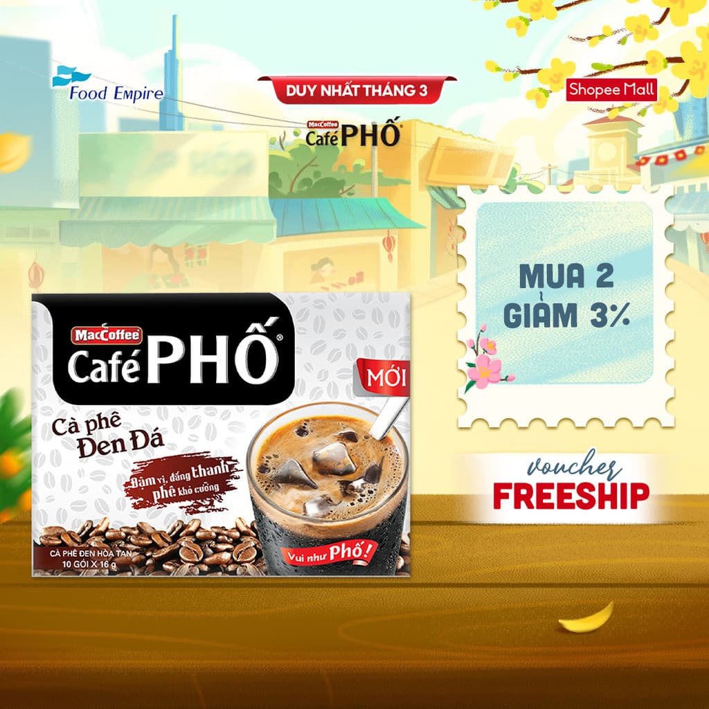 Maccoffee Pho Den Da Vietnamese Black Iced Coffee 10 Sachets 160g
