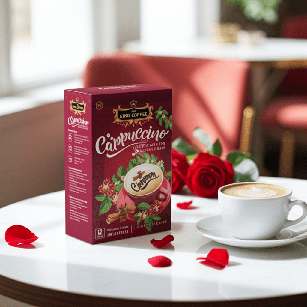 KING COFFEE Instant Cappuccino with Cinnamon Flavor - Box of 12 Sachets x 20g