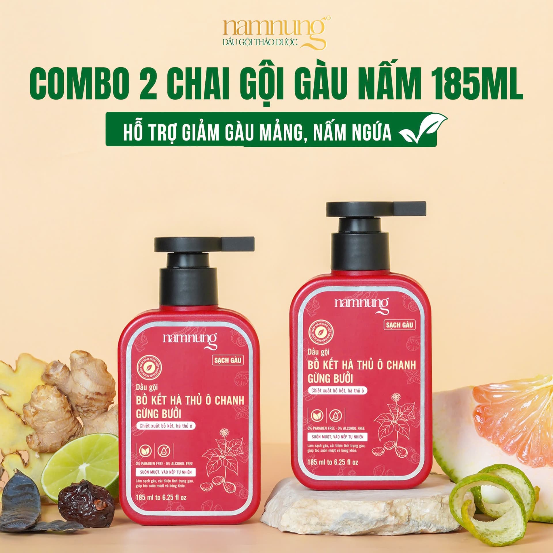 NAMNUNG Herbal Shampoo Combo 2 Bottles Anti-Dandruff Formula 16 Oz
