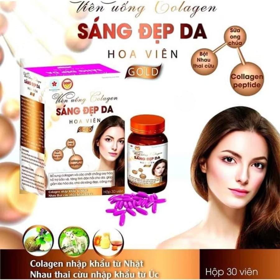 Hoa Vien Gold Collagen Beauty Supplement Antioxidant Support 60 Softgels